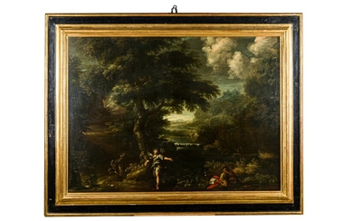 Ideal landscape with Tobiolo and the Angel, Giovanni Francesco Grimaldi (1606 - 1680)
