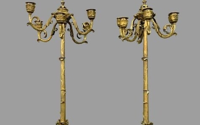 In the spirit of Barbedienne: pair of candlesticks - Bronze (gilt) - Around 1850