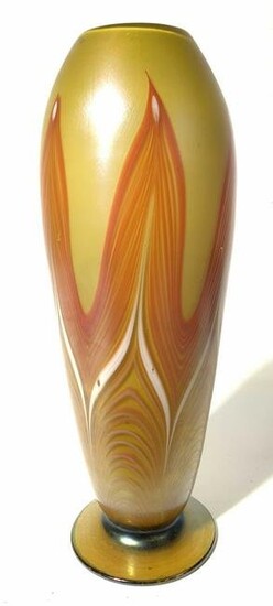 Iridescent Footed Blown Glass Vase