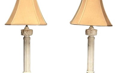 Italian Neoclassical, Column Motif Table Lamps, Marble, Italy, 1950s