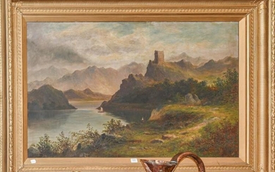 J Ellis (19th/20th century) A Lochside castle in a mountainous...