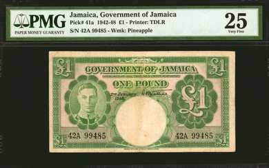 JAMAICA. Lot of (2). Government of Jamaica. 1 Pound, 1942-48. P-41a. PMG Very Fine 25 & 30.