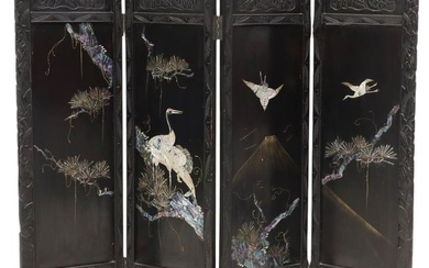JAPANESE SHELL INLAID FOUR-PANEL FOLDING SCREEN