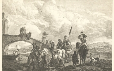 JEAN MOYREAU (1690 / 1762), L&apos;abreuvoir des chasseurs