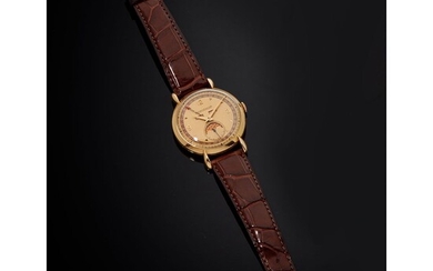 Jaeger-leCoultre, Astronomique, n° 296161, vers 1950. Une magnifique montre en or, anses stylisées, cadran 2...