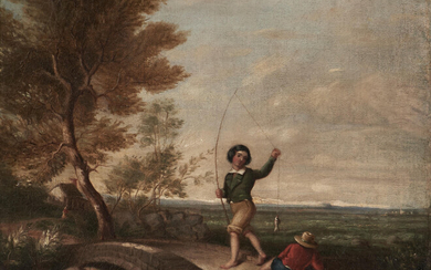 James Bogle (American, 1817-1873) Two Boys Fishing 10 x 12 in. (25.3 x 30.3 cm) framed 15 3/8 x 17 1/2 in.