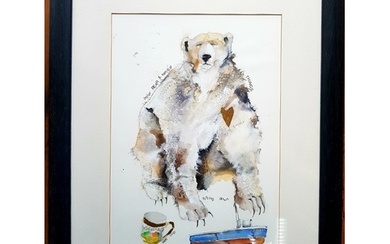 Janice Gray Polar Bear Mixed Media Painting, Framed and Glaz...