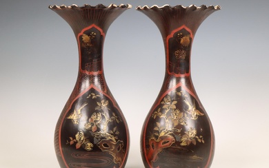 Japan, a pair of lacquer decorated porcelain vases, Meiji period (1868-1912)
