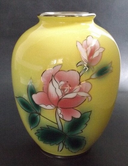 Japanese Cloisonne Style Porcelain Vase, Mid Century