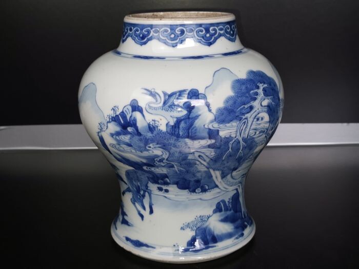 Jar (1) - Blue and white - Porcelain - Deer faucet - Kangxi-dynastie - China - 18th century