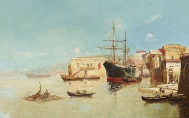 Jean-Baptiste Henri DURAND-BRAGER (1814-1879) Vue de la rade d'Istanbul ? Huile sur toile signée en...