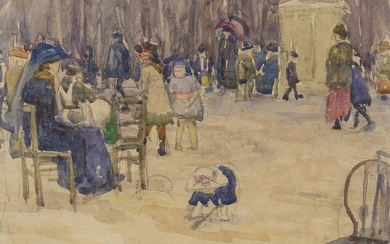 Jessica Dismorr, British 1885-1939 - Luxembourg Gardens, c.1910; Watercolour on paper, signed lower right 'J. Dismorr', 19.5 x 22.5 cm: with a pencil drawing (verso) by the same artist 'Nude' Provenance: John Quentin, UK; Private Collection, UK...
