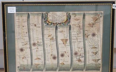 John Ogilby (1600-1676) hand coloured map, London to St. Dav...