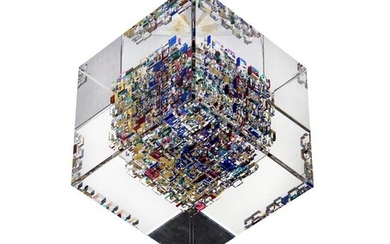Jon Kuhn (American B1949) Art Glass Cube Sculpture
