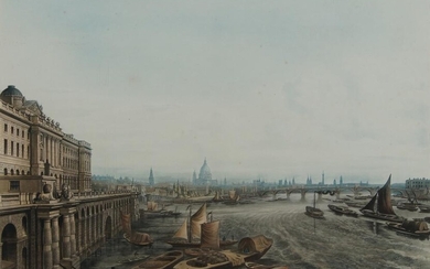 Joseph Constantine Stadler, British act.1780-1812- A South View of Somerset House from Waterloo Bridge; aquatint printed in colours, 41 x 52.5 cm