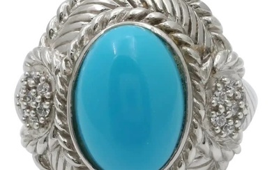 Judith Ripka Turquoise Color Center CZ's 925 Silver Ring