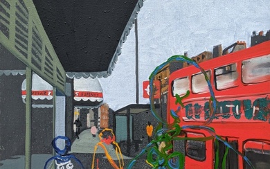 Julia Roberts (britannique, 20e siècle), Touristes, Safeway Kings Road, huile sur toile, H.66cm L.49cm Provenance...