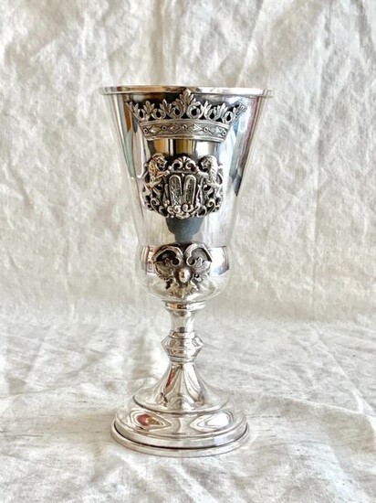 Kiddush cup, A magnificent kiddish goblet - Ten Commandments - Crown - 20 CM HiGH - .925 silver - MASTER SILVERSMITH - Israel - Mid 20th century