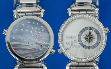 Korloff - 108 Diamonds for 1,26 Carat Reversible 2 time Zones Mother of Pearl Dial Verso Waves Swiss Made- LM1D/2BR - Women - BRAND NEW
