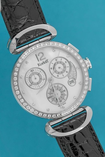 Korloff - Diamonds for 1,33 Carat Chronograph White Mother of Pearl Crocodile Strap Swiss Made - VCLAWD - Women - Brand New