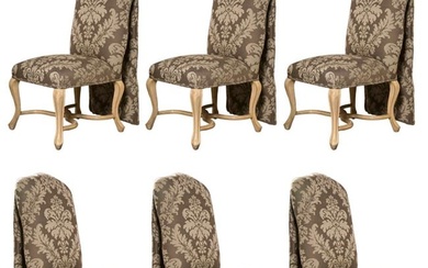 Kreiss Attributed, Hollywood Regency, Chairs, White Wood, Taupe Fabric, USA 1950
