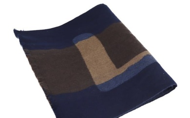 LOUIS VUITTON Louis Vuitton muffler wool 97% silk 7% navy brown logo with fringe