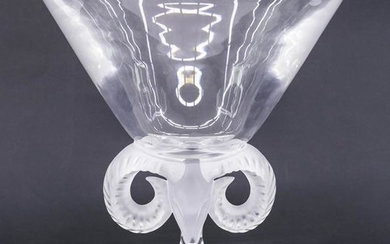 Lalique ''Aries'' Crystal Ram's Head Compote or Vase