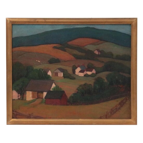 Landscape Oil Painting of Rolling Hills, Late 20th Century