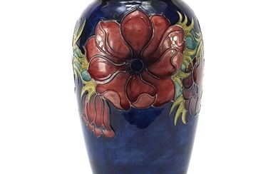 Large Moorcroft pottery vase hand painted with flowers, limi...