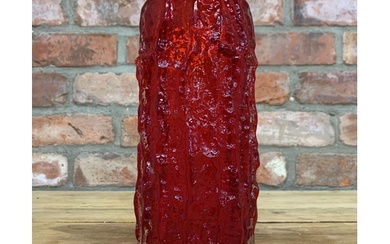 Large Whitefriars glass ruby red tree bark vase by Geoffrey ...