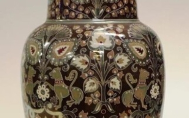 Large antique Zsolnay lustre vase impressed seal to base,...