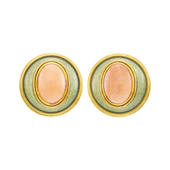 Leo De Vroomen Pair of Gold, Coral and Enamel Earclips