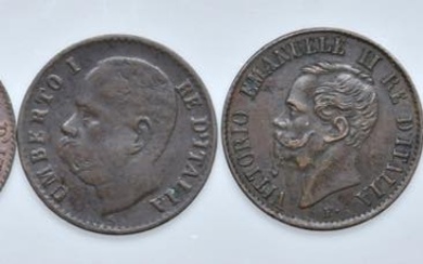 Lotto di quattro pezzi da 1 centesimo del Regno d'Italia...