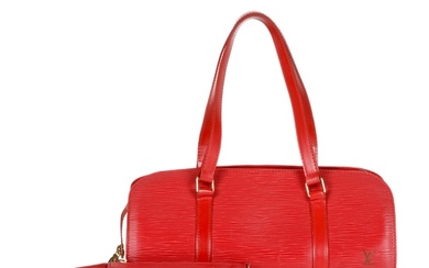 Louis Vuitton, a red epi Soufflot handbag w/pouch, designed ...
