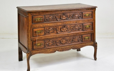 Louis XV Style Carved Oak 3 Drawer Chest