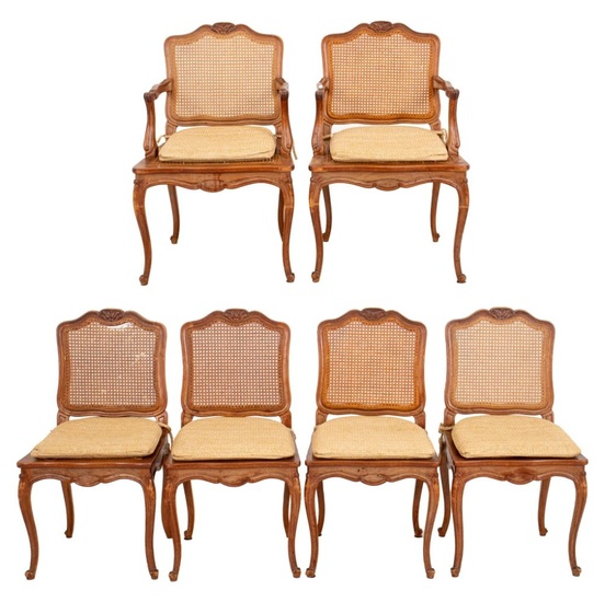 Louis XV Style Set of Caned Beechwood Chairs, 6