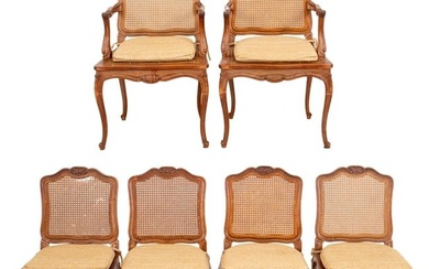 Louis XV Style Set of Caned Beechwood Chairs, 6