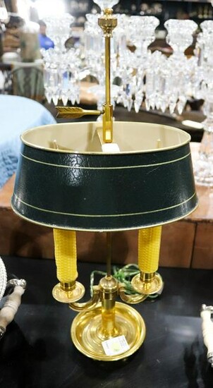 Louis XVI style bouillotte lamp,with a green tole shade