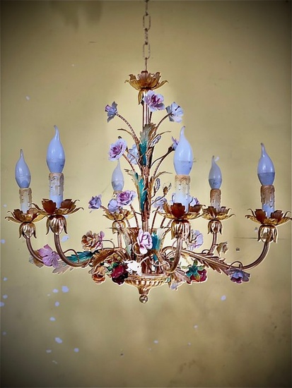 MG - slc illumina - Chandelier with decorations - Les Roses 6L (1) - Arts & Crafts - wrought iron
