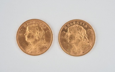 MONNAIES d'OR (2) : 20 Francs Suisse, 1935. Poids : 12,9 g Lot vendu sur...