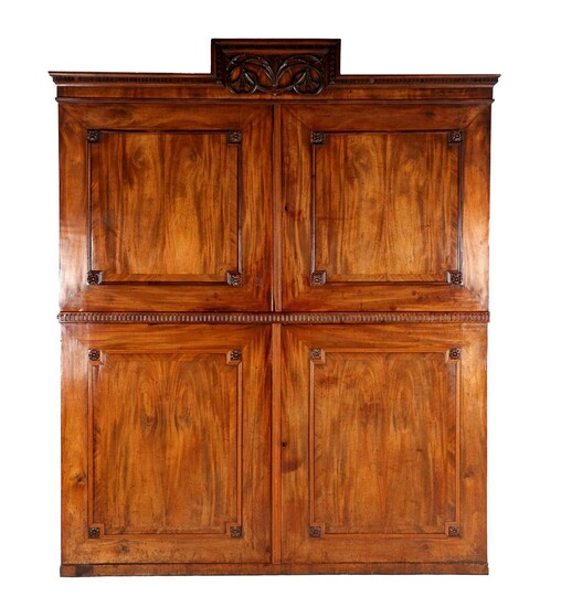 (-), Mahogany veneer on oak 2-piece 4-door cabinet...
