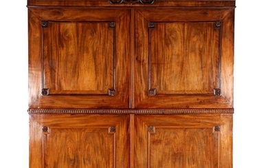 (-), Mahogany veneer on oak 2-piece 4-door cabinet...