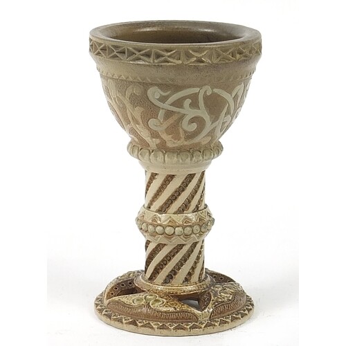Martin Brothers, stoneware chalice or goblet incised with st...
