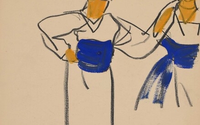 Mathurin MEHEUT (1882-1958) « Danse provençale » Crayon gras et gouache non signé CP08 32x25...