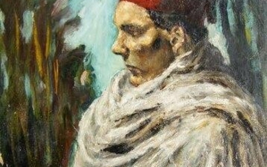 Modern British School, early-20th century- Man in a fez; oil on canvas, 81.5 x 61.5 cm (unframed)