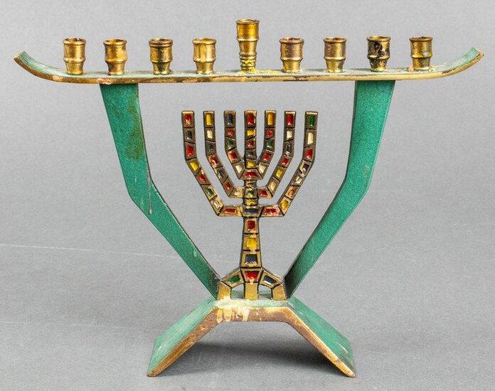 Modern Israeli Judaica Brass & Enamel Menorah