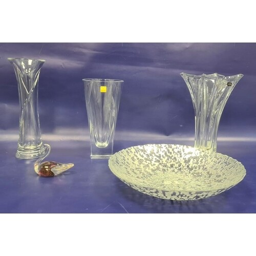 Modern Waterford glass vase with everted rim, incised spiral...