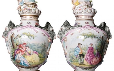 Monumental Antique German Meissen Figural Urns