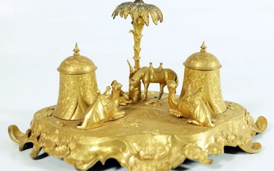Museum Quality French Gilt Bronze Oasis Ink Stand