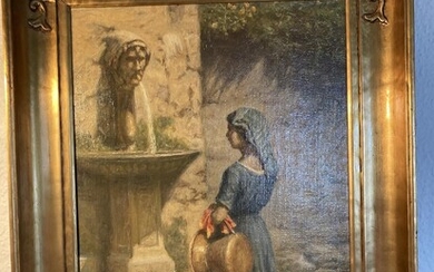 SOLD. N. F. Schiøttz-Jensen: Italian girl by fountain. Signed N. F. Schiøttz-Jensen 1925. Oil on canvas. 52 x 40 cm. Framed. – Bruun Rasmussen Auctioneers of Fine Art